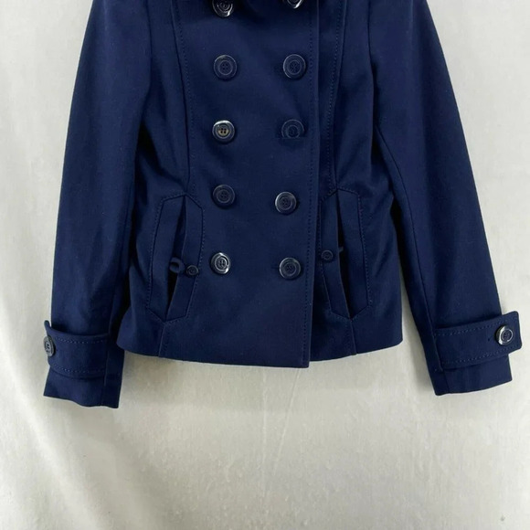 H&M Divided Pea Coat Women Sz 6 Navy Blue Collared Double Breasted Button Pocket - Picture 7 of 12